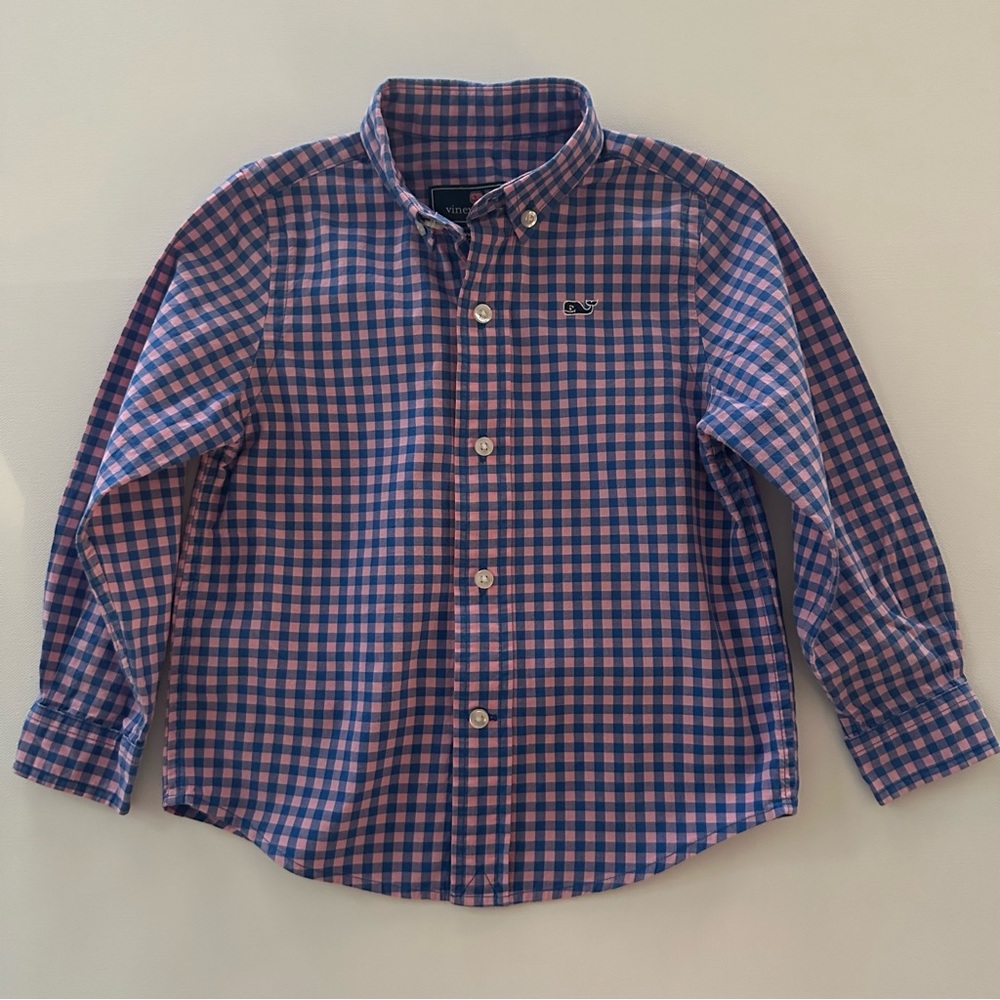 Vineyard Vines 3T Toddler Boy Whale Pink Blue Plaid Shirt